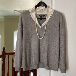 Classic silk and cashmere v-neck sweater. Dress it up or down. EUC